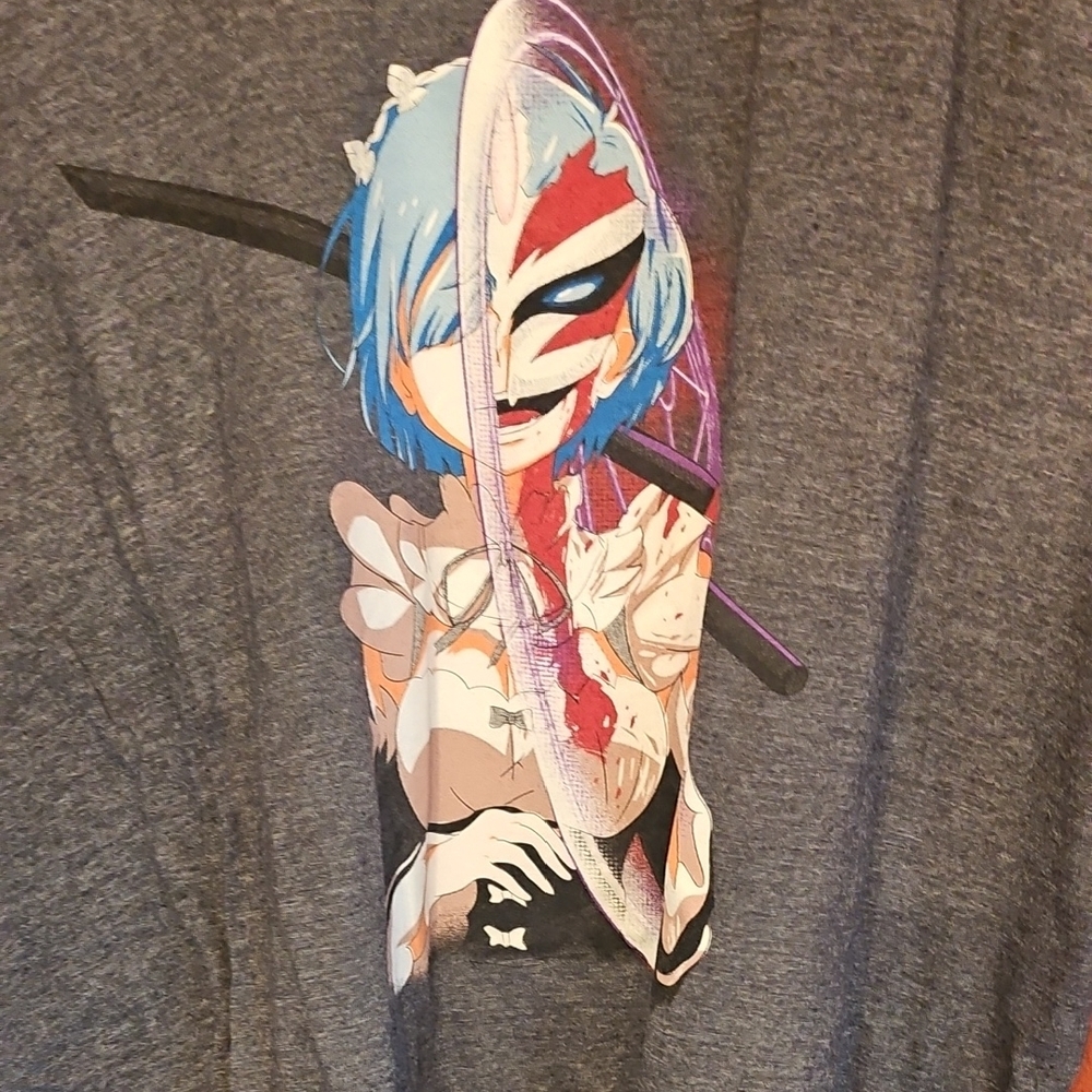 Anime Graphic Tee with Blue and Gray Design